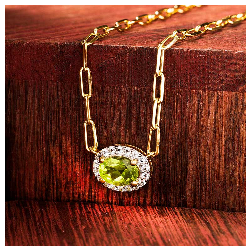 14kt Gold Vermeil Genuine Peridot Halo Necklace