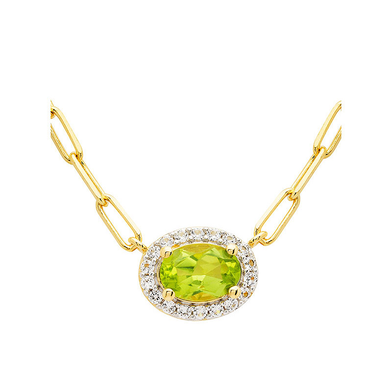 14kt Gold Vermeil Genuine Peridot Halo Necklace