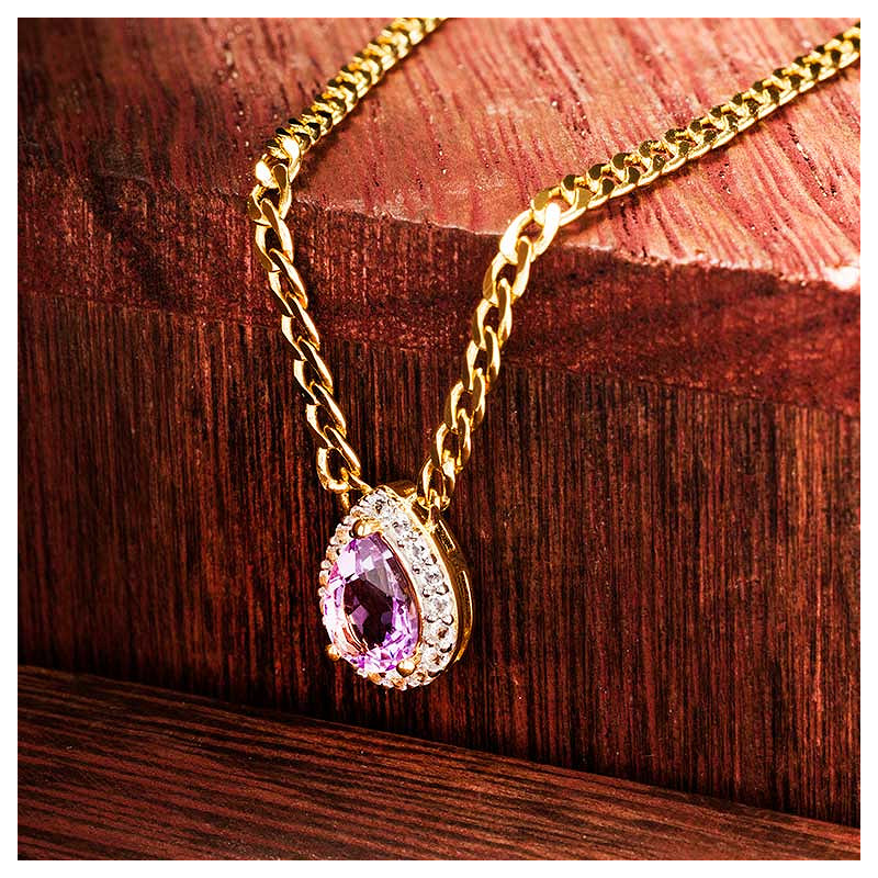 14kt Gold Vermeil Genuine Amythest Halo Necklace