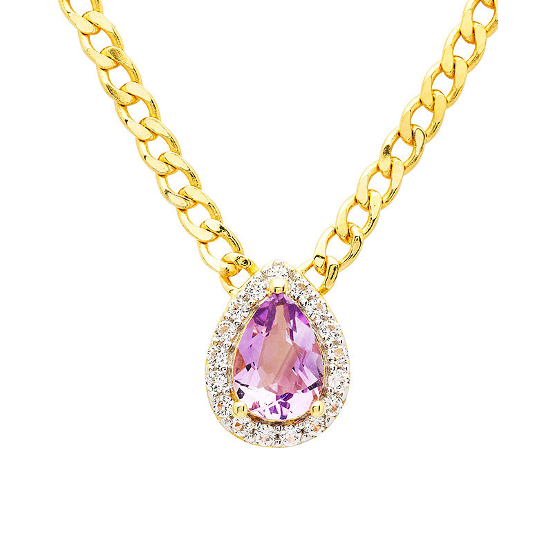 14kt Gold Vermeil Genuine Amythest Halo Necklace