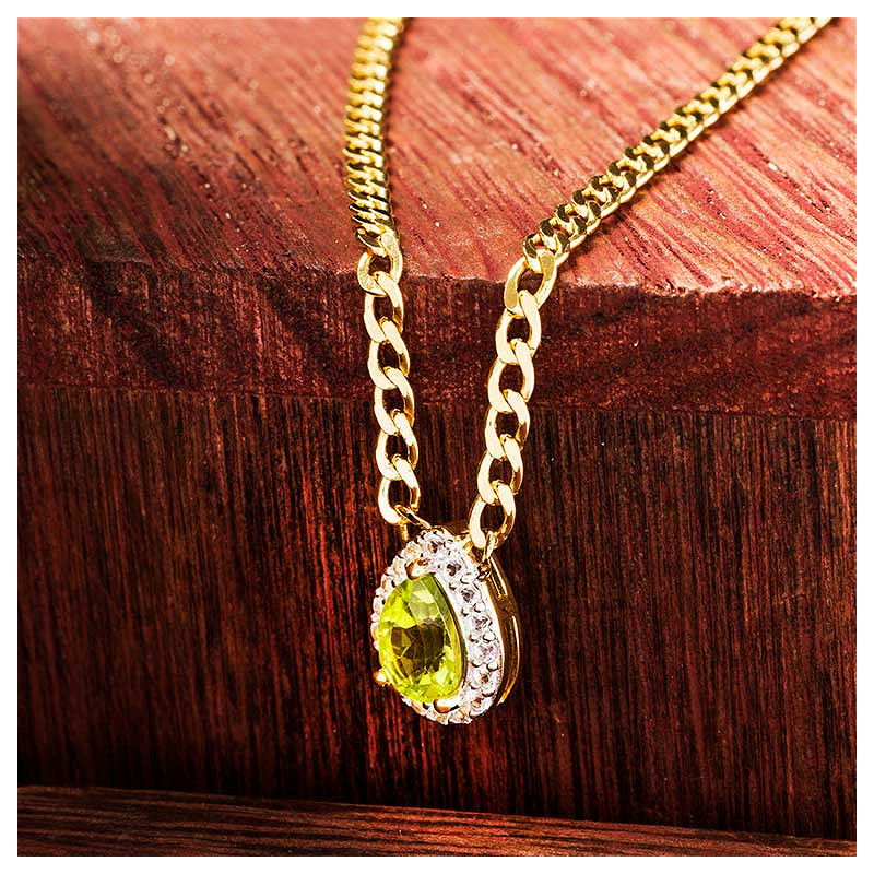14kt Gold Vermeil Genuine Peridot Halo Necklace