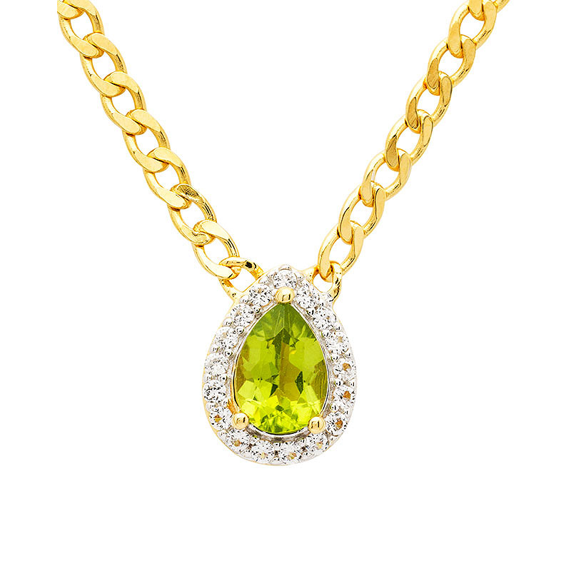 14kt Gold Vermeil Genuine Peridot Halo Necklace