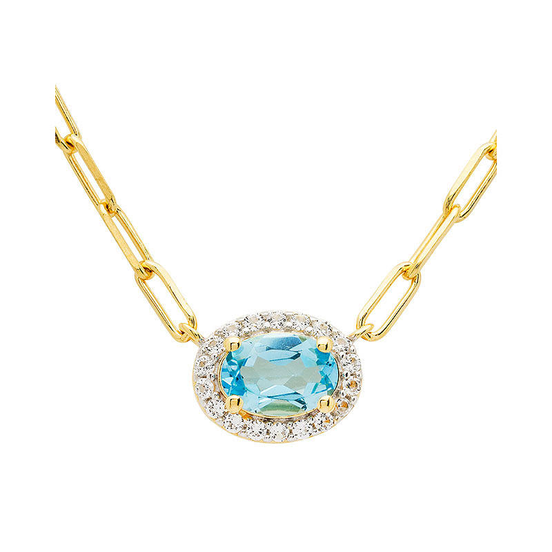 14kt Gold Vermeil Genuine Blue Topaz Halo Necklace