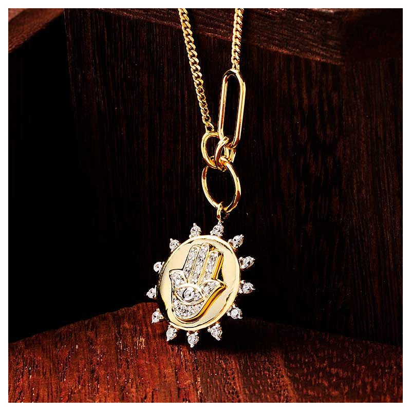 14kt Gold Vermeil Hand CZ Necklace