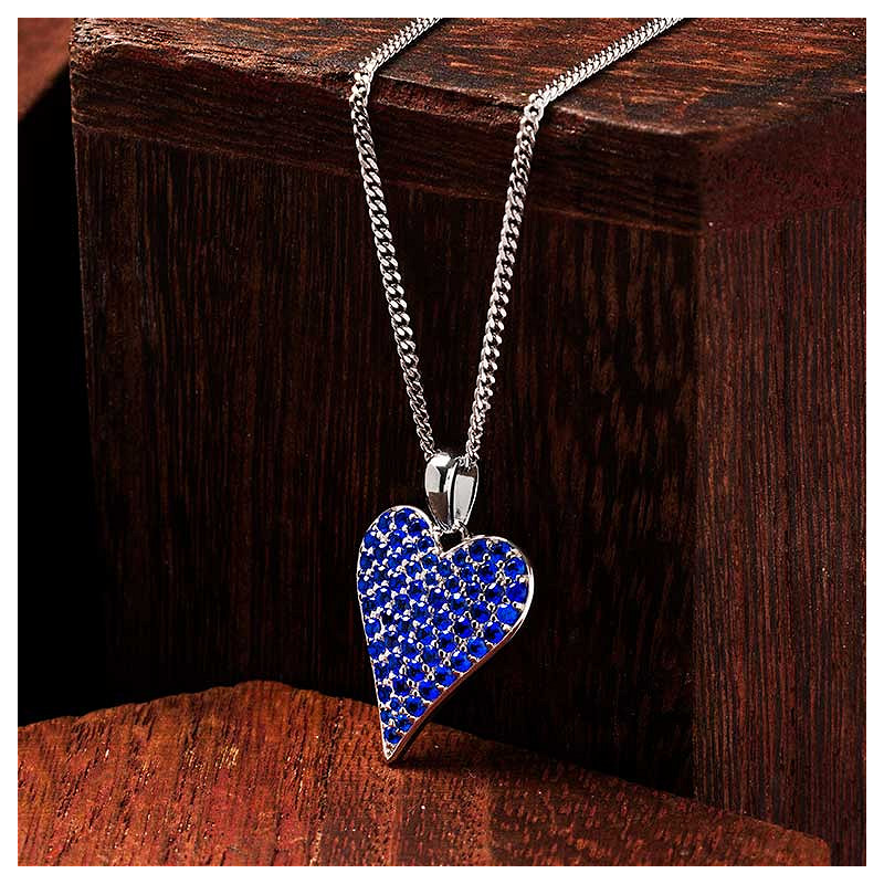 Sterling Silver Heart Sapphire CZ Necklace