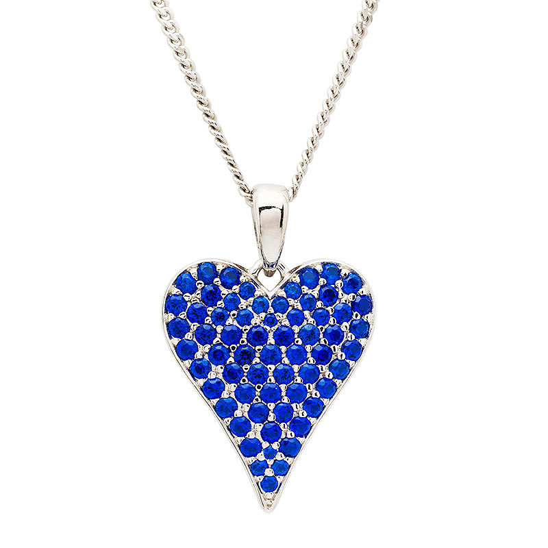 Sterling Silver Heart Sapphire CZ Necklace