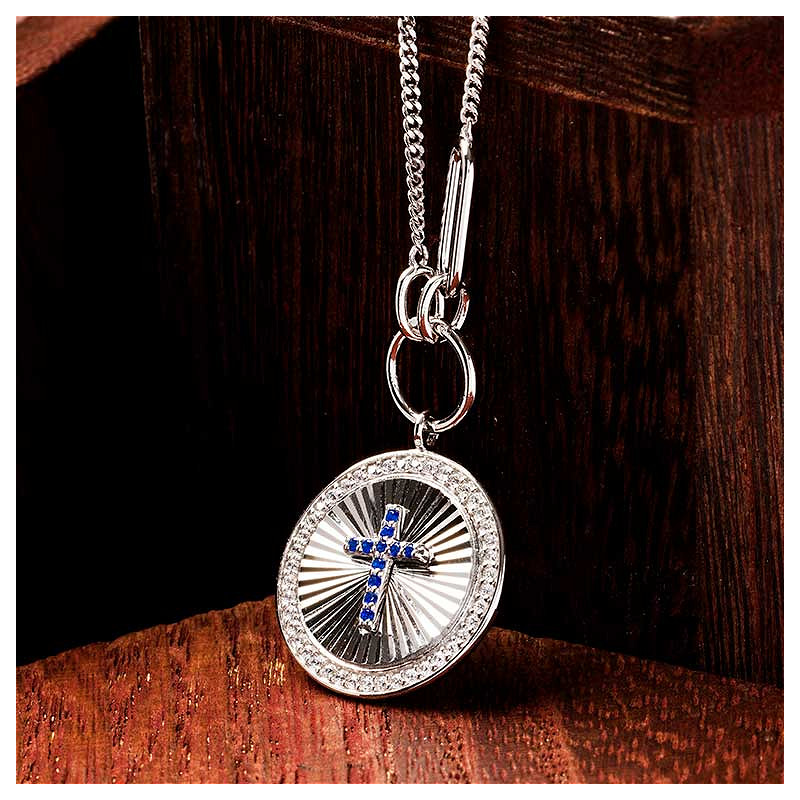 Sterling Silver Cross Sapphire CZ Necklace