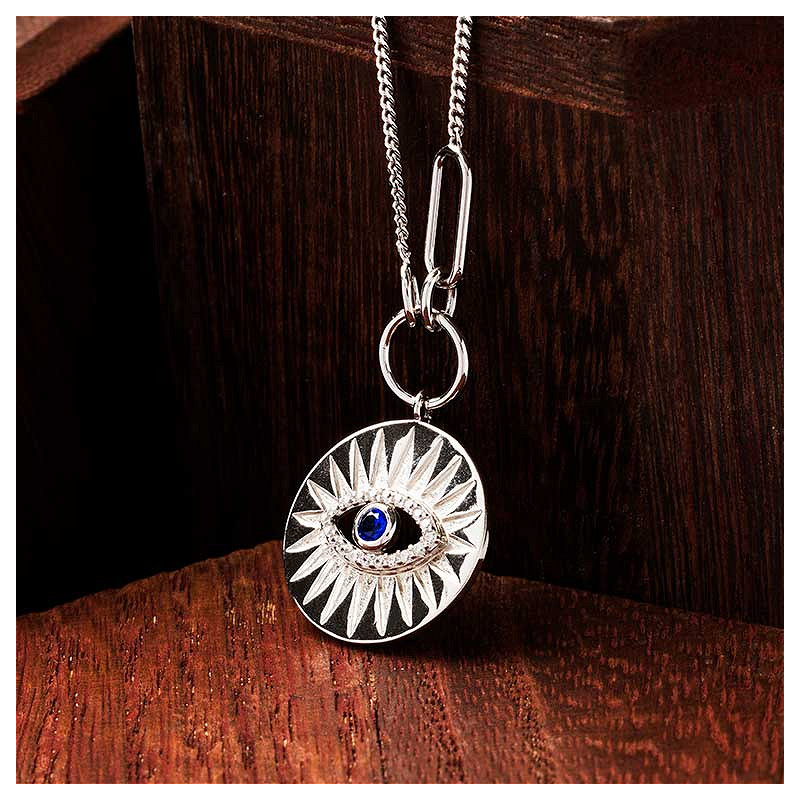 Sterling Silver Evil Eye Sapphire CZ Necklace