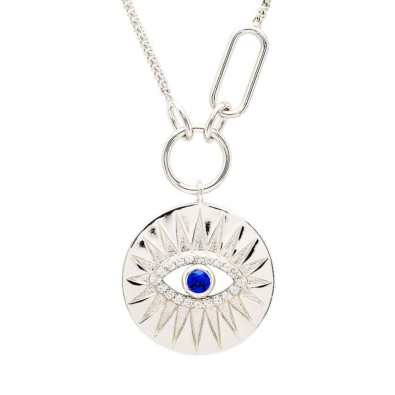 Sterling Silver Evil Eye Sapphire CZ Necklace