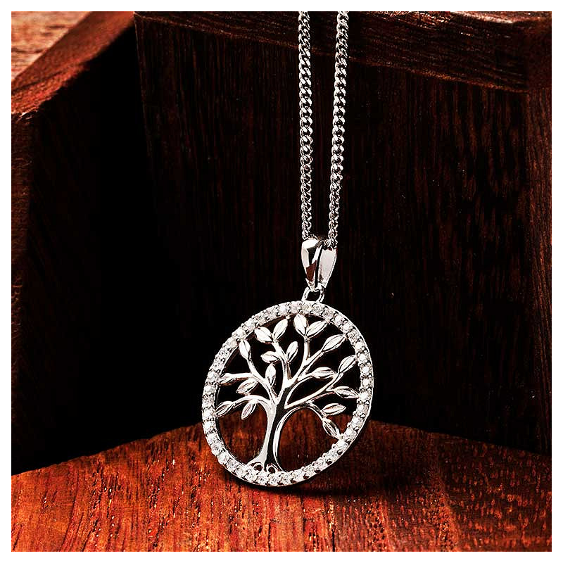 Sterling Silver Tree of Life CZ Necklace