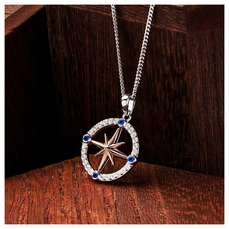 Sterling Silver Star with Sapphire CZ Necklace