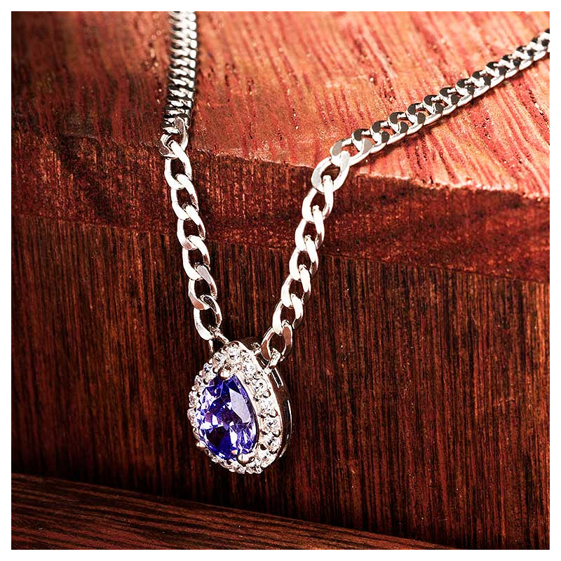 Sterling Silver Tanzanite CZ Halo Necklace