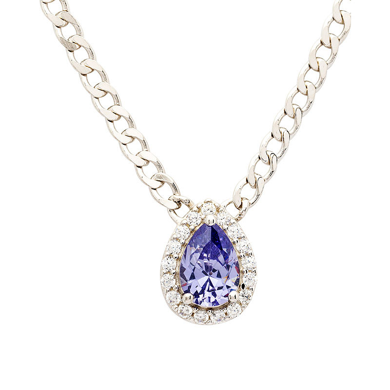 Sterling Silver Tanzanite CZ Halo Necklace