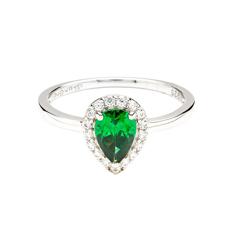 Sterling Silver Emerald CZ Halo Ring