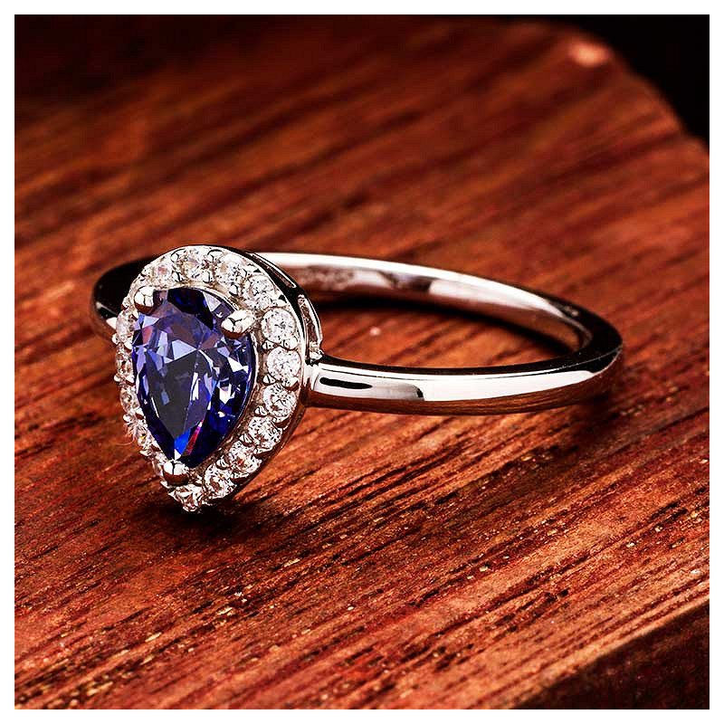 Sterling Silver Tanzanite CZ Halo Ring