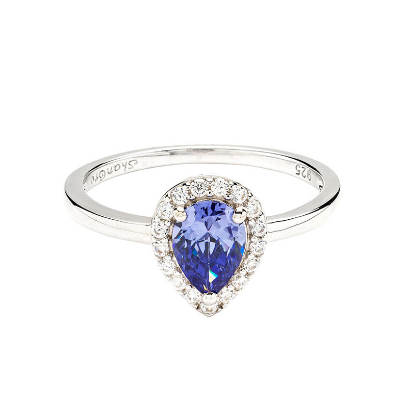 Sterling Silver Tanzanite CZ Halo Ring