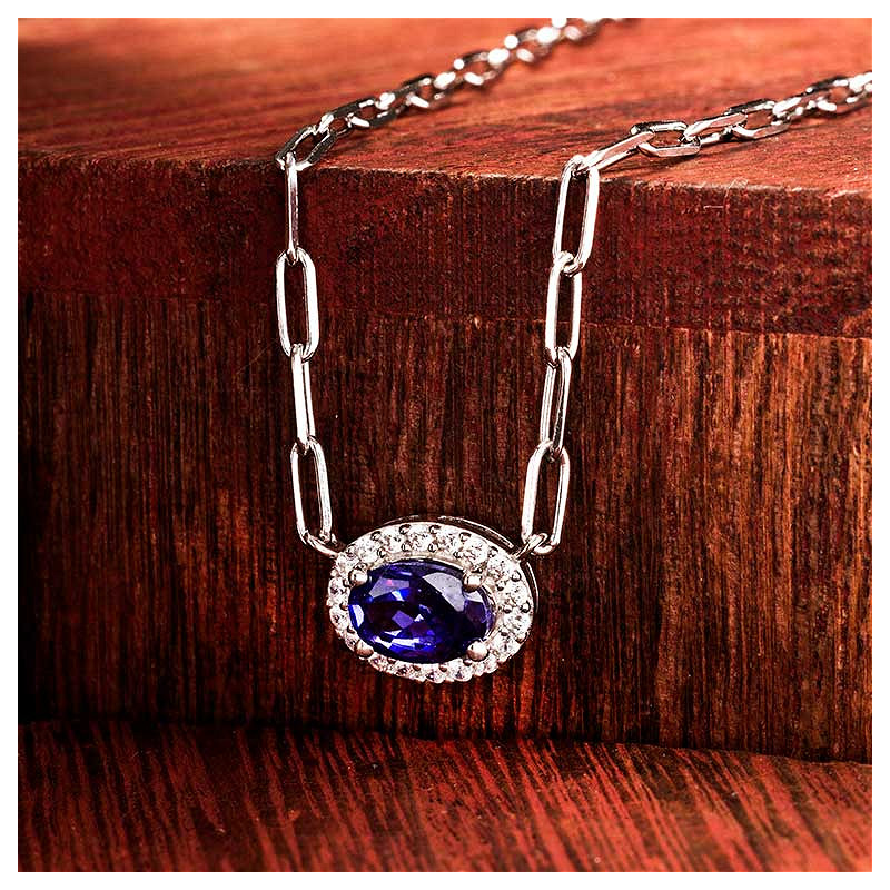 Sterling Silver Tanzanite CZ Halo Necklace