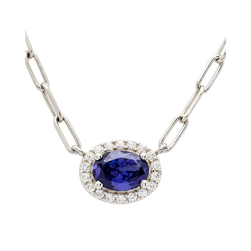 Sterling Silver Tanzanite CZ Halo Necklace