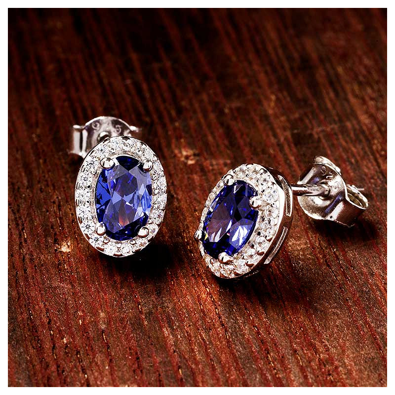 Sterling Silver Tanzanite CZ Halo Earrings