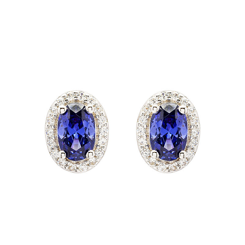 Sterling Silver Tanzanite CZ Halo Earrings