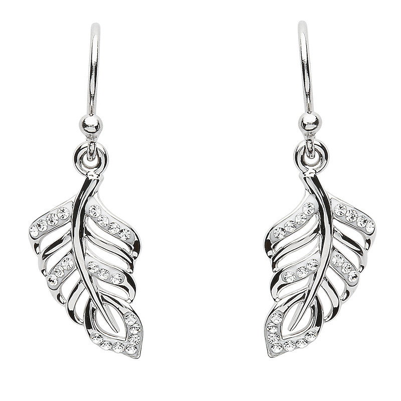 Sterling Silver Swarovski Leaf Earrings