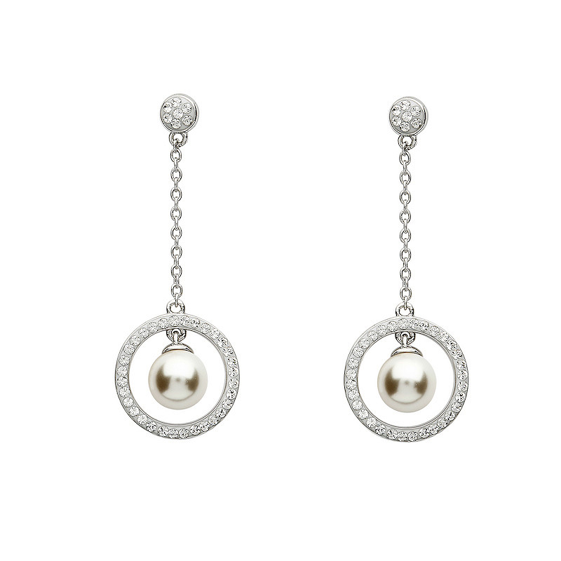 Sterling Silver Pearl/Crystal Drop Earrings Swarovski