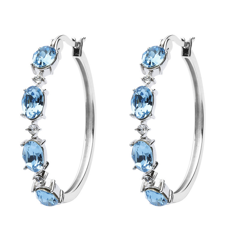 Sterling Silver Aqua and white Swarovski Hoop Earrings