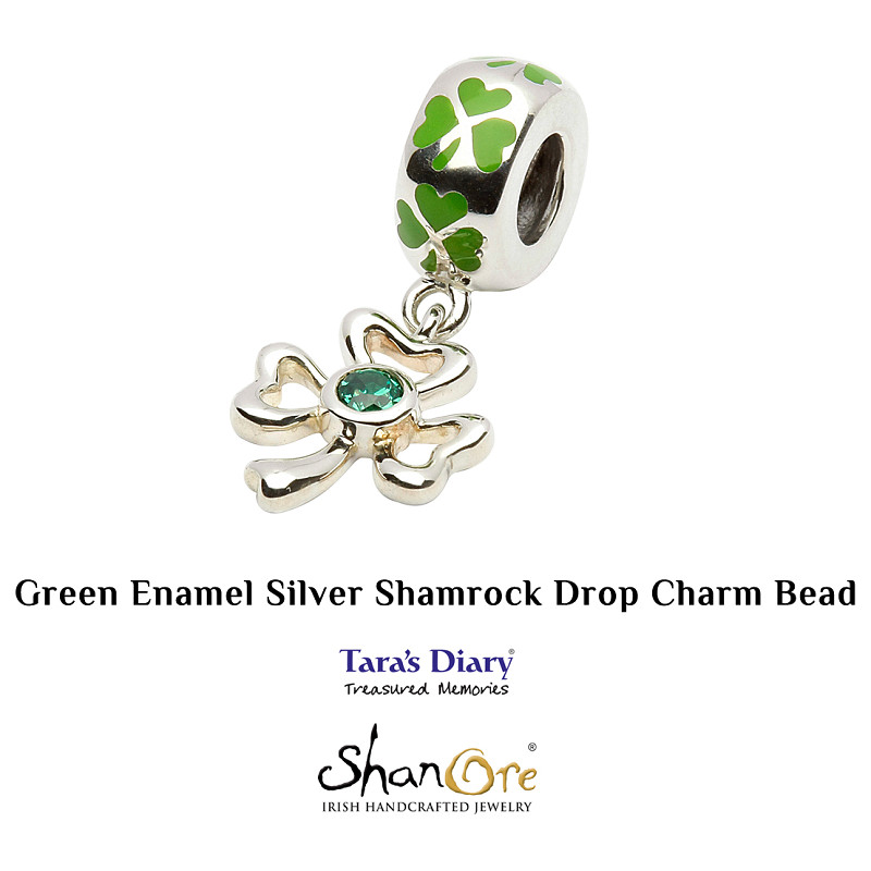 Sterling Silver Enamel Shamrock drop Bead