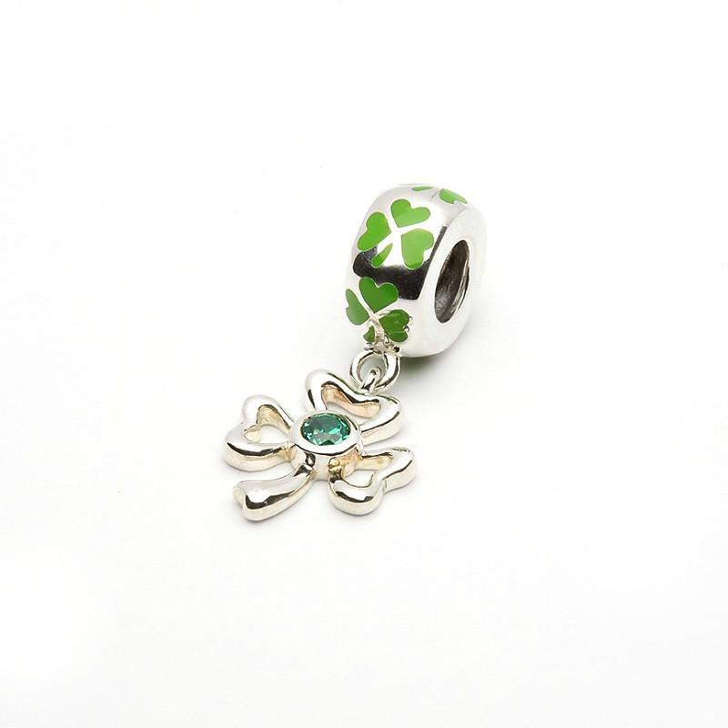 Sterling Silver Enamel Shamrock drop Bead