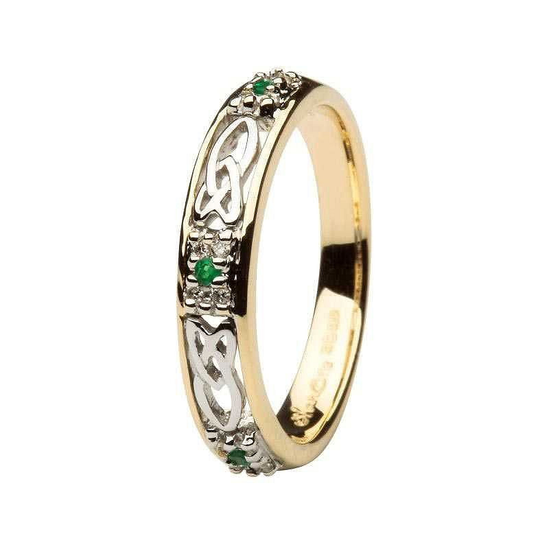 14ct Y/W EM/DIA CELTIC WED