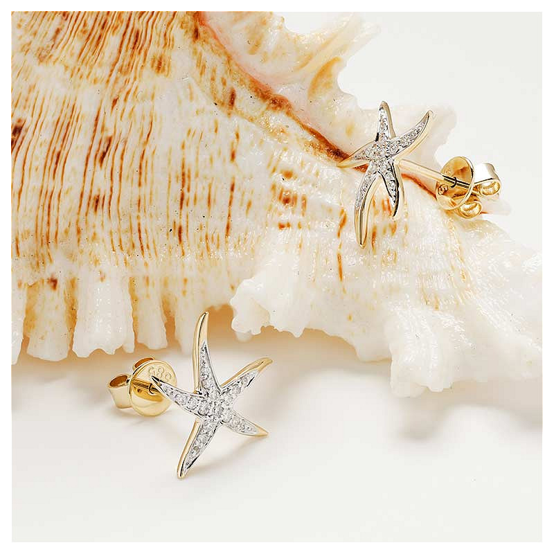 14kt Gold Lab Diamond set Star Fish Earrings