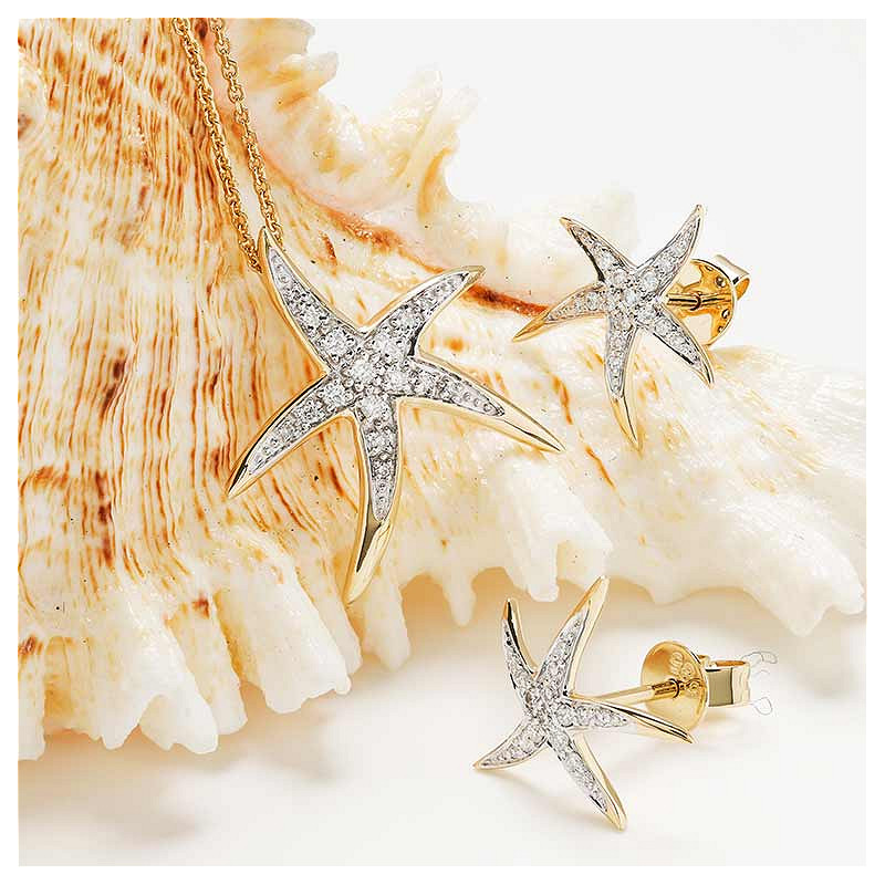 14kt Gold Lab Diamond set Star Fish Earrings