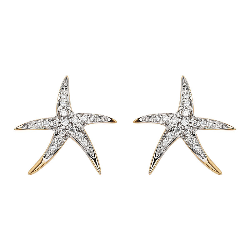 14kt Gold Lab Diamond set Star Fish Earrings