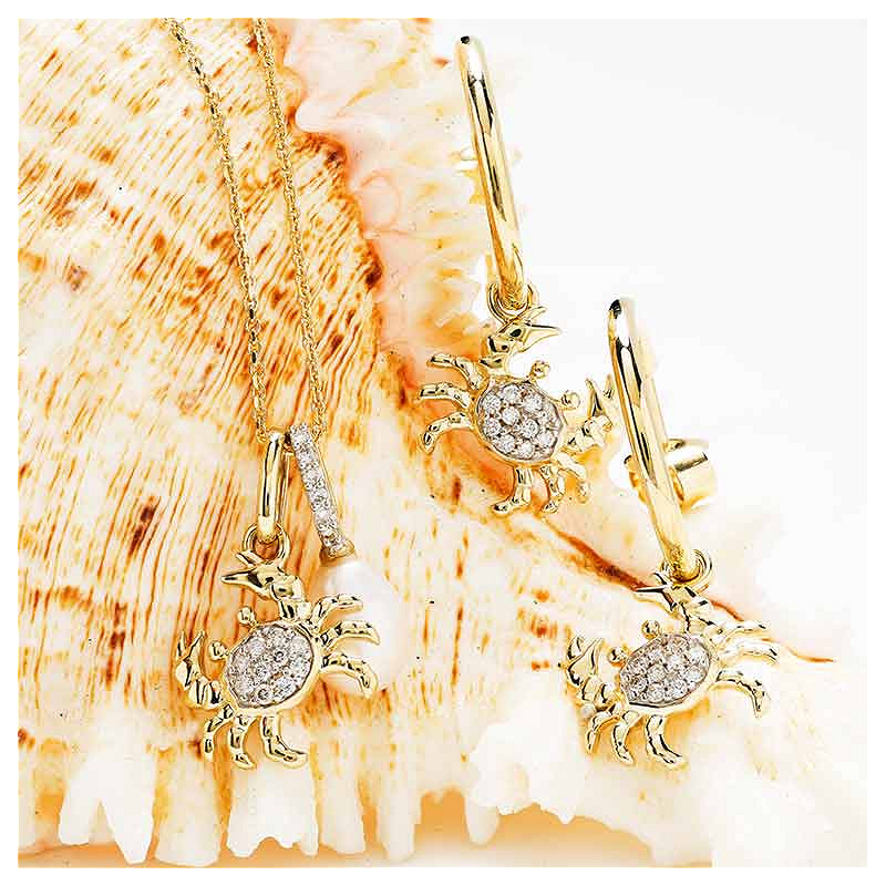 14kt Gold Lab Diamond Crab Earrings