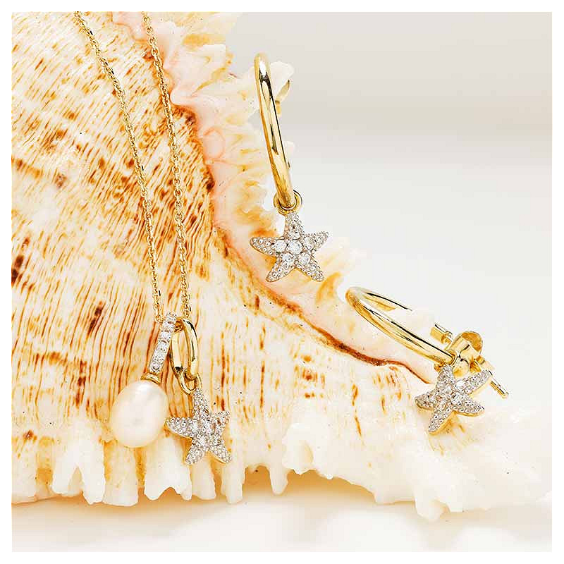 14kt Gold Lab Diamond Star Fish Earrings