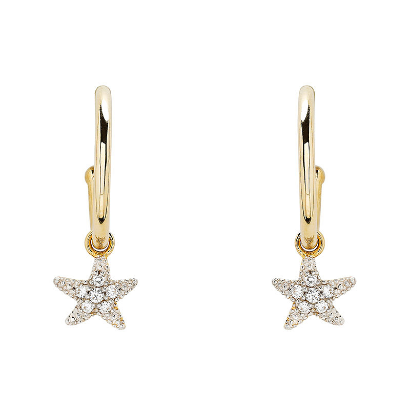 14kt Gold Lab Diamond Star Fish Earrings