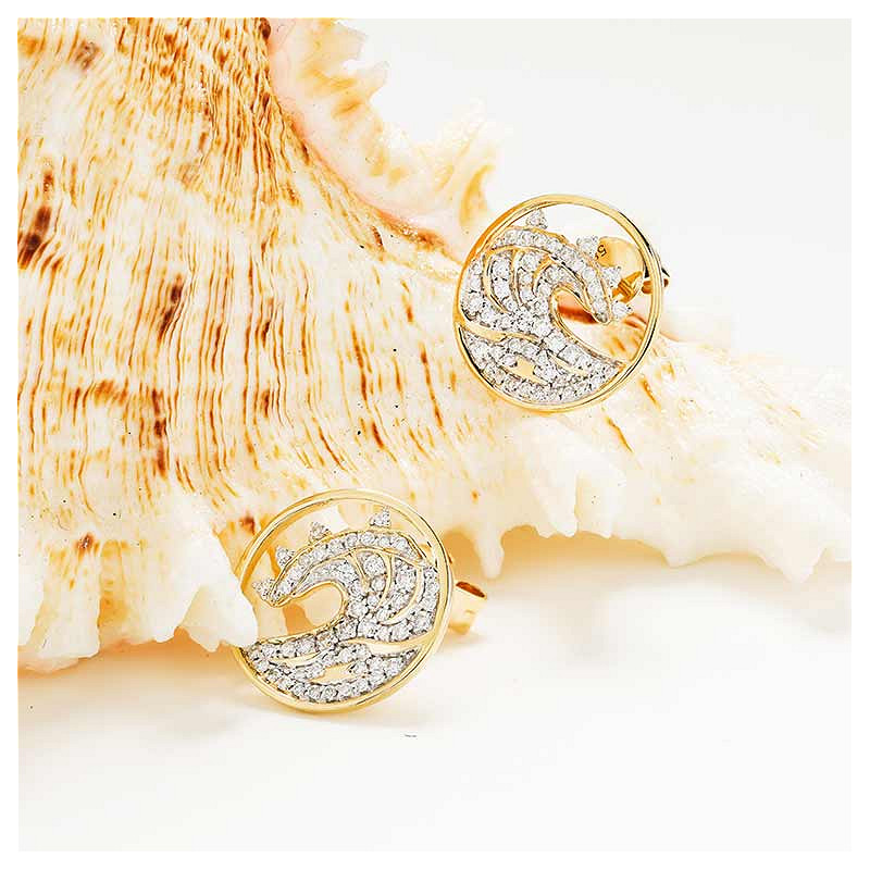 14kt Gold Lab Diamond set Wave Earrings