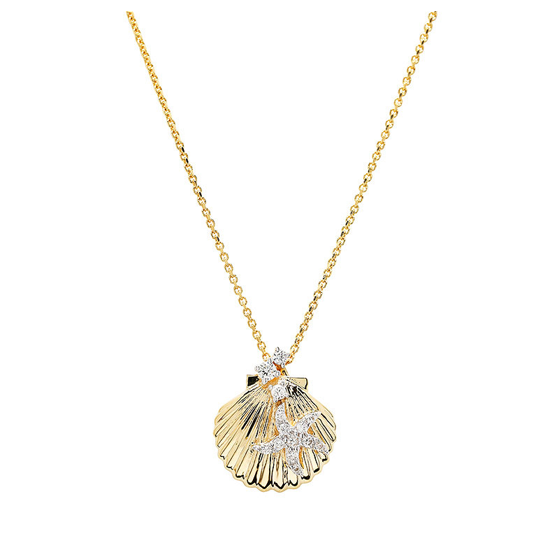 14kt Gold Lab Diamond set Shell Necklace