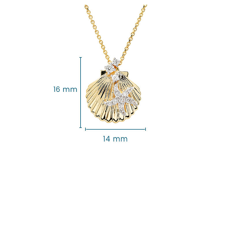 14kt Gold Lab Diamond set Shell Necklace