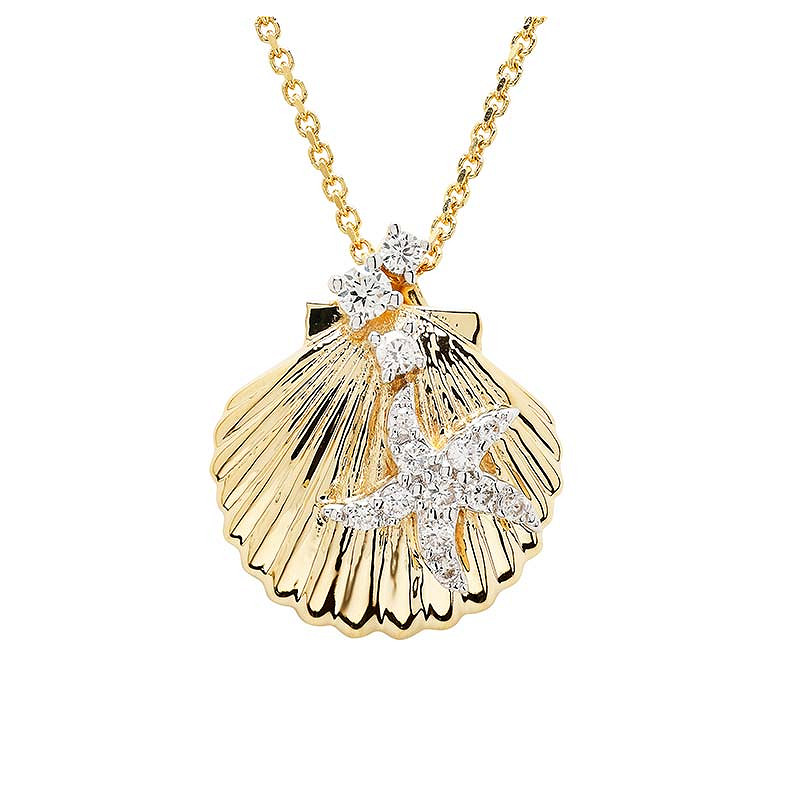 14kt Gold Lab Diamond set Shell Necklace