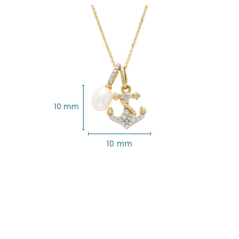 14kt Gold Lab Diamond/Freshwater Pearl Anchor Necklace
