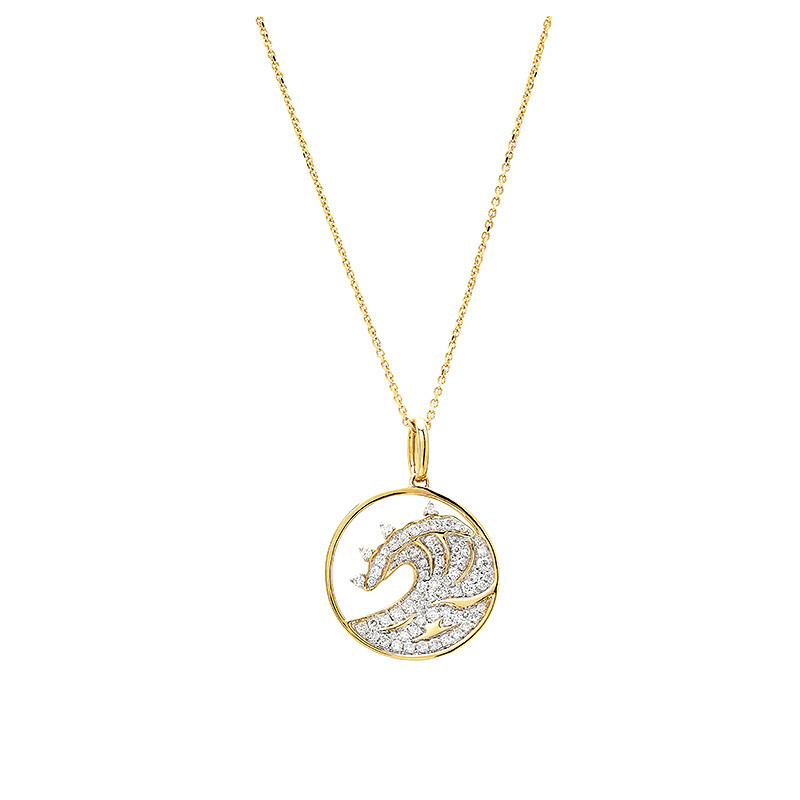 14kt Gold Lab Diamond set  Wave Necklace