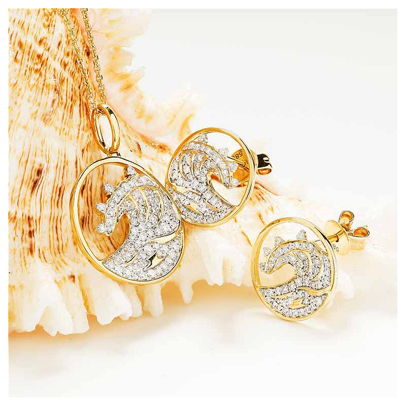 14kt Gold Lab Diamond set  Wave Necklace