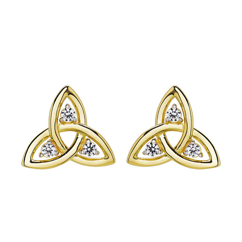 14kt Gold Vermeil Trinity Knot white Sapphire Stud Earrings