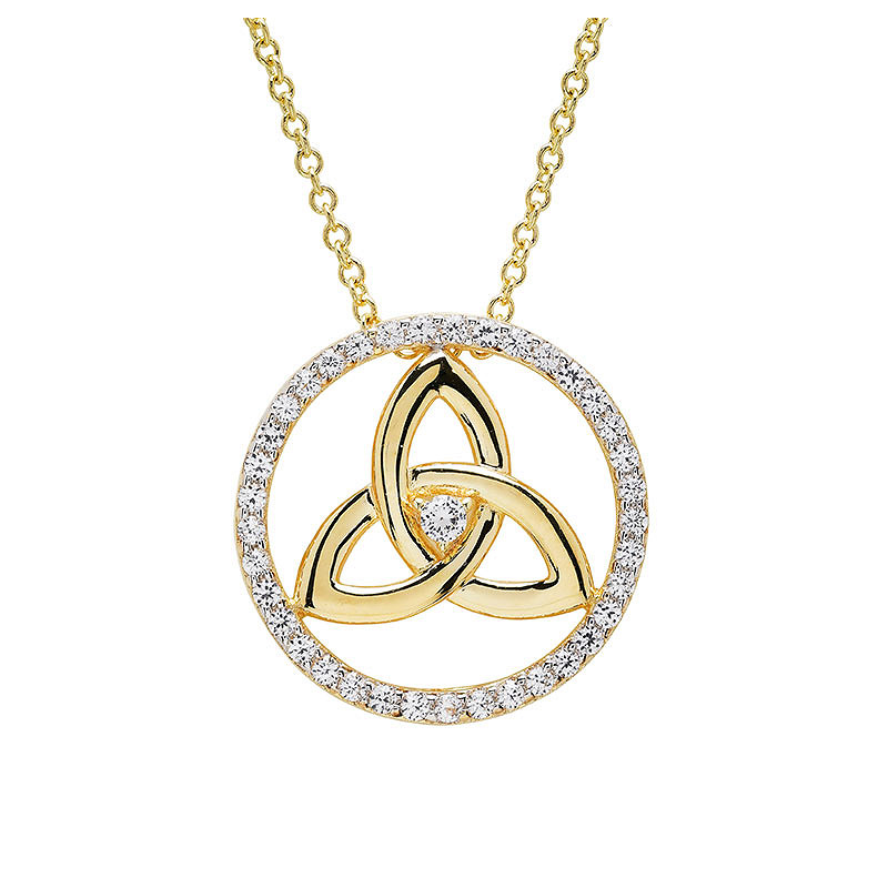 14kt Gold Vermeil Trinity Knot white Sapphire Necklace