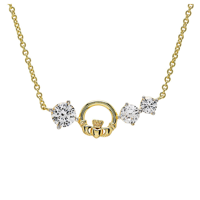 14kt Gold Vermeil Claddagh white Sapphire Necklace