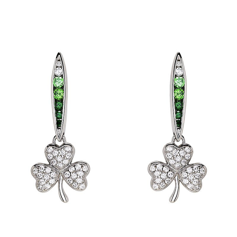 Sterling Silver Green/white CZ Shamrock Earrings