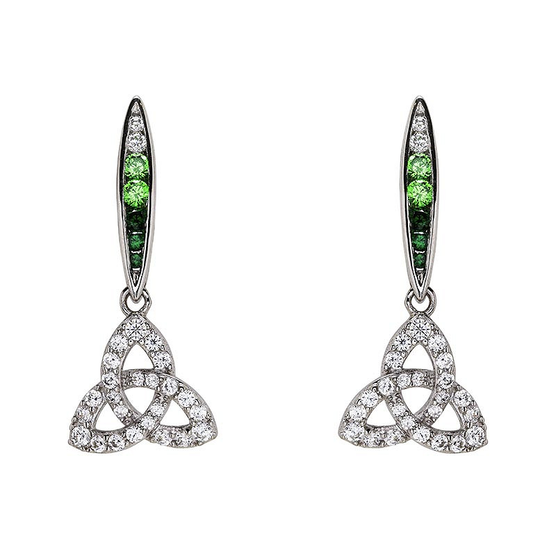 Sterling Silver Green/white CZ Trinity Earrings
