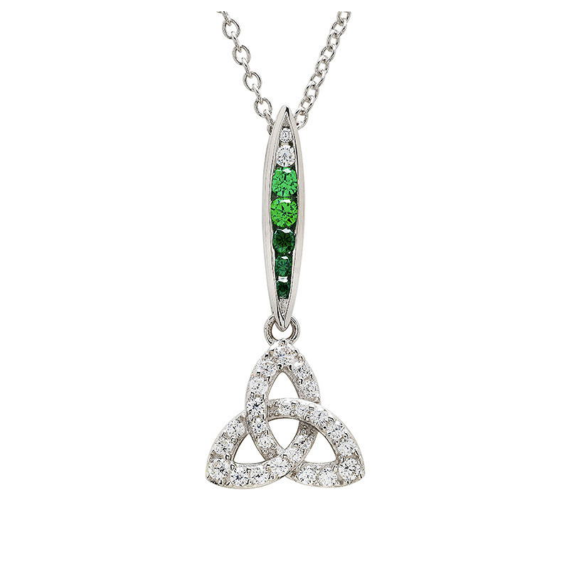 Sterling Silver Green/white CZ Trinity Necklace