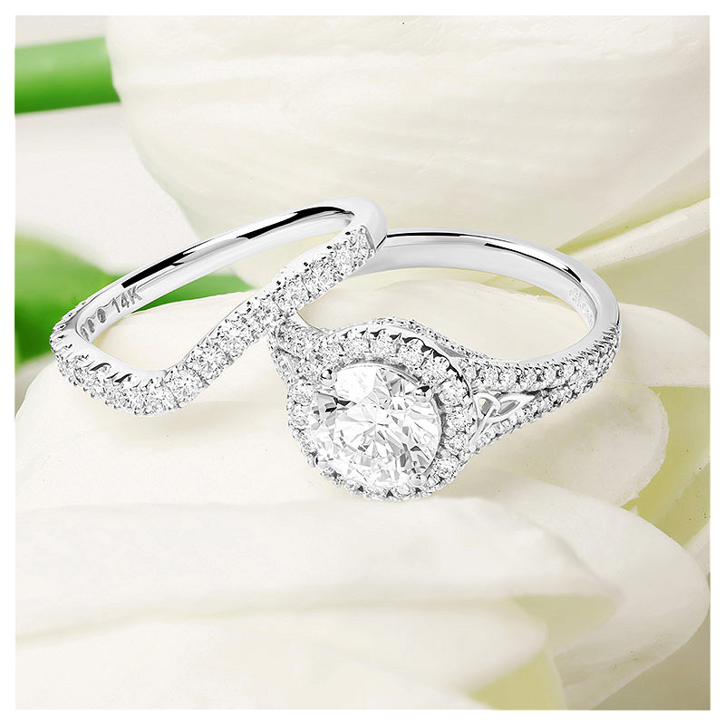 14k White Gold Celtic Ring with 2ct Lab Diamond